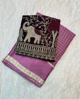 Georgette ChexViscose Georgette saree with zari chex weaving all over Saree and satin borderComes with contrast marron colour beads embroidery work Blouse