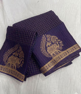 viscose chinon saree with zari chex weaving all over and elephant motif weaving in panel with running pallu and viscose chinon weaving running blouse
