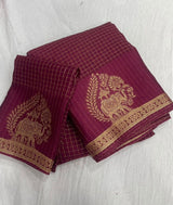 viscose chinon saree with zari chex weaving all over and elephant motif weaving in panel with running pallu and viscose chinon weaving running blouse