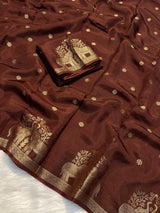 Viscose muslin cotton saree with jacquard weave double elephant weaving in border* Comes with running blouse fabric is pure and too soft