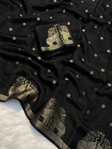 Viscose muslin cotton saree with jacquard weave double elephant weaving in border* Comes with running blouse fabric is pure and too soft