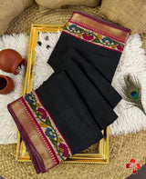mangalagiri viscose cotton silk printed sarees with kalamkari printed border and rich pallu👗 It comes with small woven borders👗Pairs with kalamkari printed blouse with border