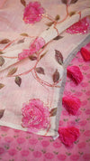 Linen saree with madhubani floral prints