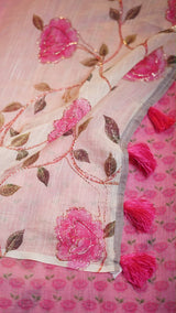 Linen saree with madhubani floral prints