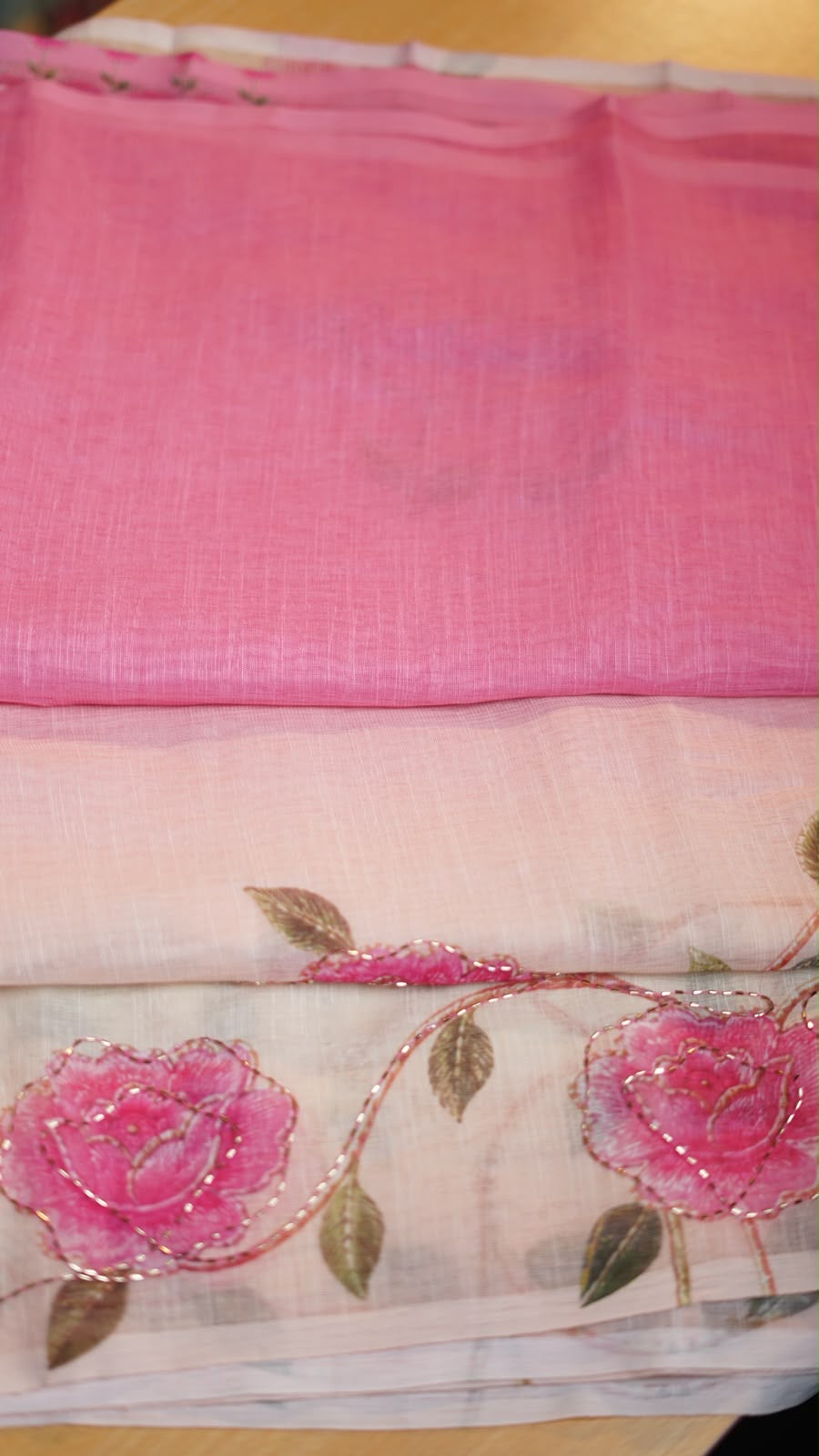 Linen saree with madhubani floral prints
