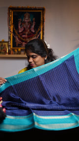 Moss Chiffon checks weaving Sarees