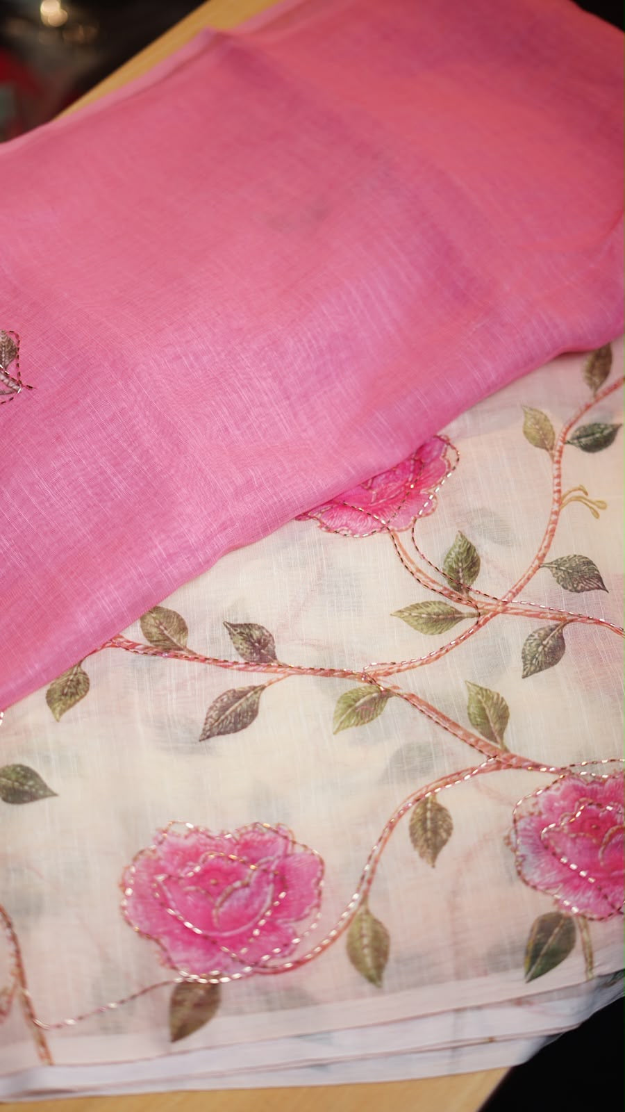 Linen saree with madhubani floral prints