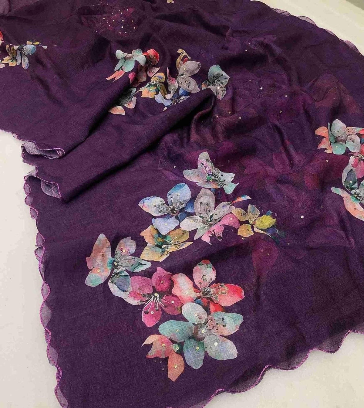 Soft Linen floral digital print sarees - JO Collections