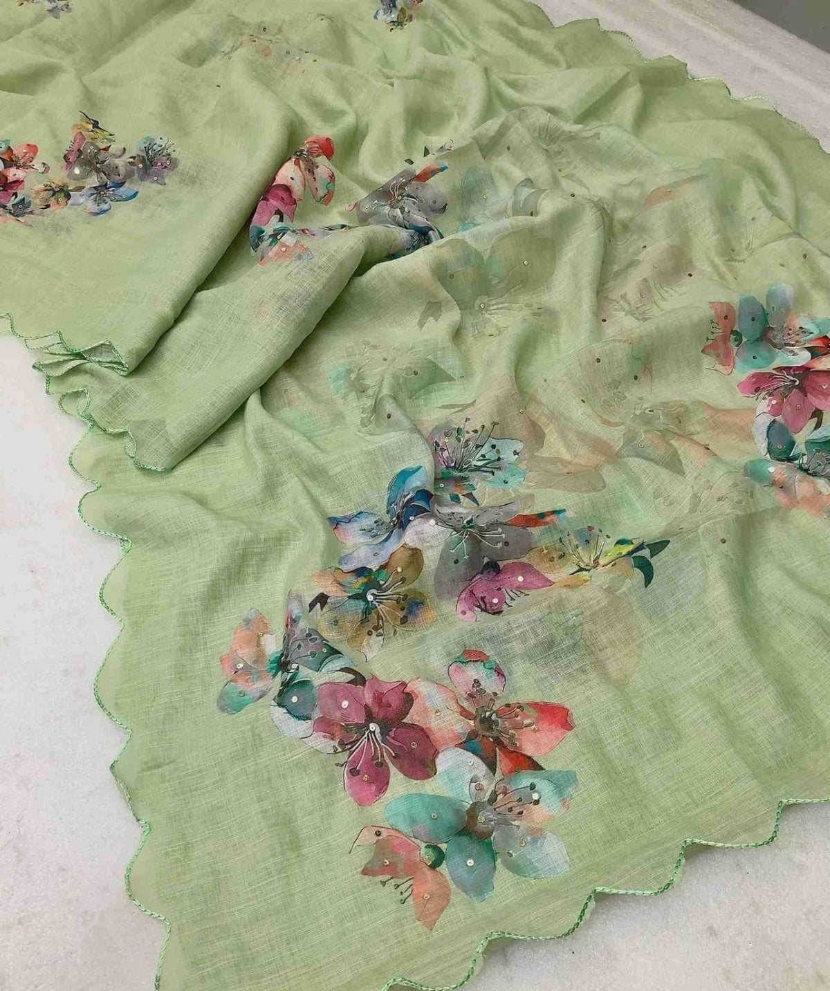 Soft Linen floral digital print sarees - JO Collections