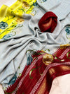 New Arrivals - *Mysore crepe chex* quality- soft crepe chex saree with zari border Beautiful floral print design in shaded colour combinationsWith running blouse
