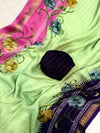New Arrivals - *Mysore crepe chex* quality- soft crepe chex saree with zari border Beautiful floral print design in shaded colour combinationsWith running blouse