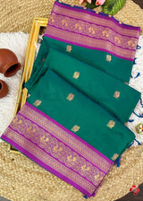 *semi kanjivaram soft silk sarees* that is inspired from pure silk kanjivaram sarees👗Having all over *Annam butties in the body contrast woven border and grand woven pallu with exclusive tassels*🧶Pairs with *contrast woven blouse*🧵