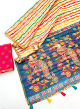 Trendy rainbow linen*Quality - Soft Linen cotton Saree With small zari border and beautiful rainbow colour lining printBlouse - Running Linen cotton with designer print
