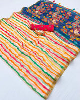 Trendy rainbow linen*Quality - Soft Linen cotton Saree With small zari border and beautiful rainbow colour lining printBlouse - Running Linen cotton with designer print