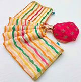Trendy rainbow linen*Quality - Soft Linen cotton Saree With small zari border and beautiful rainbow colour lining printBlouse - Running Linen cotton with designer print