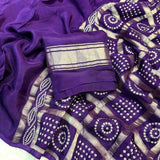.....25 days to ship...Viscose mysore crepe silk saree with running blouse and weaving bandhani garchola pattern Pallu Saree in super trending colorWith running blouse with lagdi patta