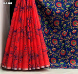 Soft lenin floral digital printed design comes with silver piping border  Blouse - printed blouse weight 530 Grams 