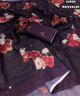 New Soft Linen Floral Digital Printed Saree With Embroidery Work Zari Outing & Foil Mirror Work With Tussle On Pallu Blouse - Digital Printed Blouse weight 520 Grams