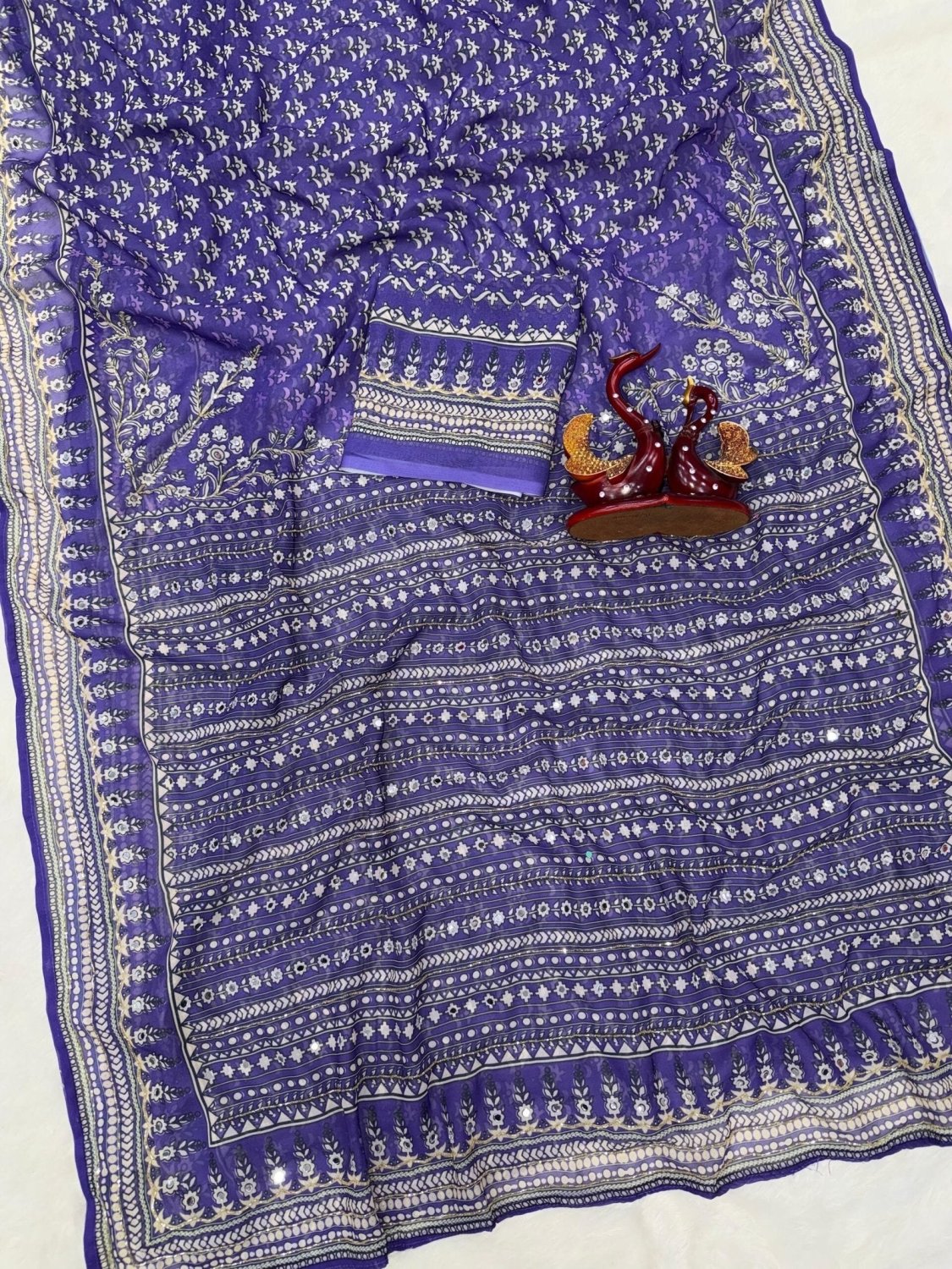 Soft Fox Georgette*WORK :*Beautiful katdana and real mirror work *BLOUSE*- Fox georgette with real mirror and hand work