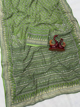 Soft Fox Georgette*WORK :*Beautiful katdana and real mirror work *BLOUSE*- Fox georgette with real mirror and hand work