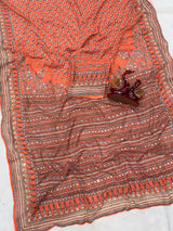 Soft Fox Georgette*WORK :*Beautiful katdana and real mirror work *BLOUSE*- Fox georgette with real mirror and hand work