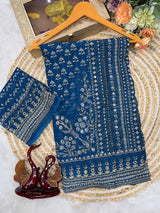 Soft Fox Georgette*WORK :*Beautiful katdana and real mirror work *BLOUSE*- Fox georgette with real mirror and hand work