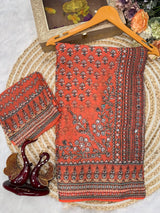 Soft Fox Georgette*WORK :*Beautiful katdana and real mirror work *BLOUSE*- Fox georgette with real mirror and hand work