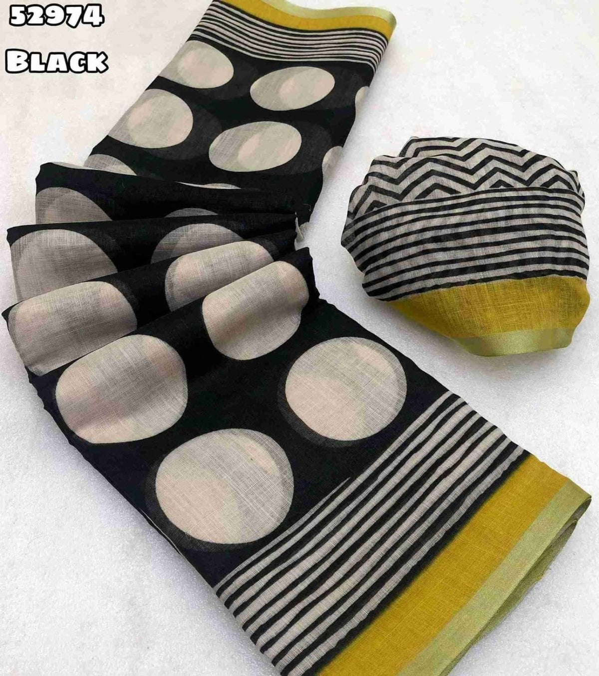 Fabric - Soft lenin Geometric digital printed design comes with silver piping border Blouse - printed blouse