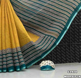 Fabric - Soft lenin Geometric digital printed design comes with silver piping border Blouse - printed blouse