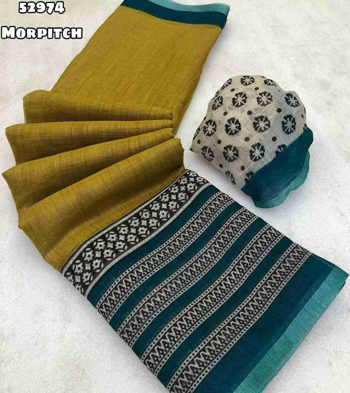 Fabric - Soft lenin Geometric digital printed design comes with silver piping border Blouse - printed blouse