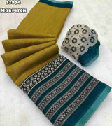 Fabric - Soft lenin Geometric digital printed design comes with silver piping border Blouse - printed blouse