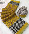 Fabric - Soft lenin Geometric digital printed design comes with silver piping border Blouse - printed blouse