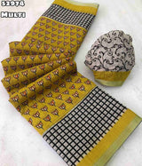 Fabric - Soft lenin Geometric digital printed design comes with silver piping border Blouse - printed blouse