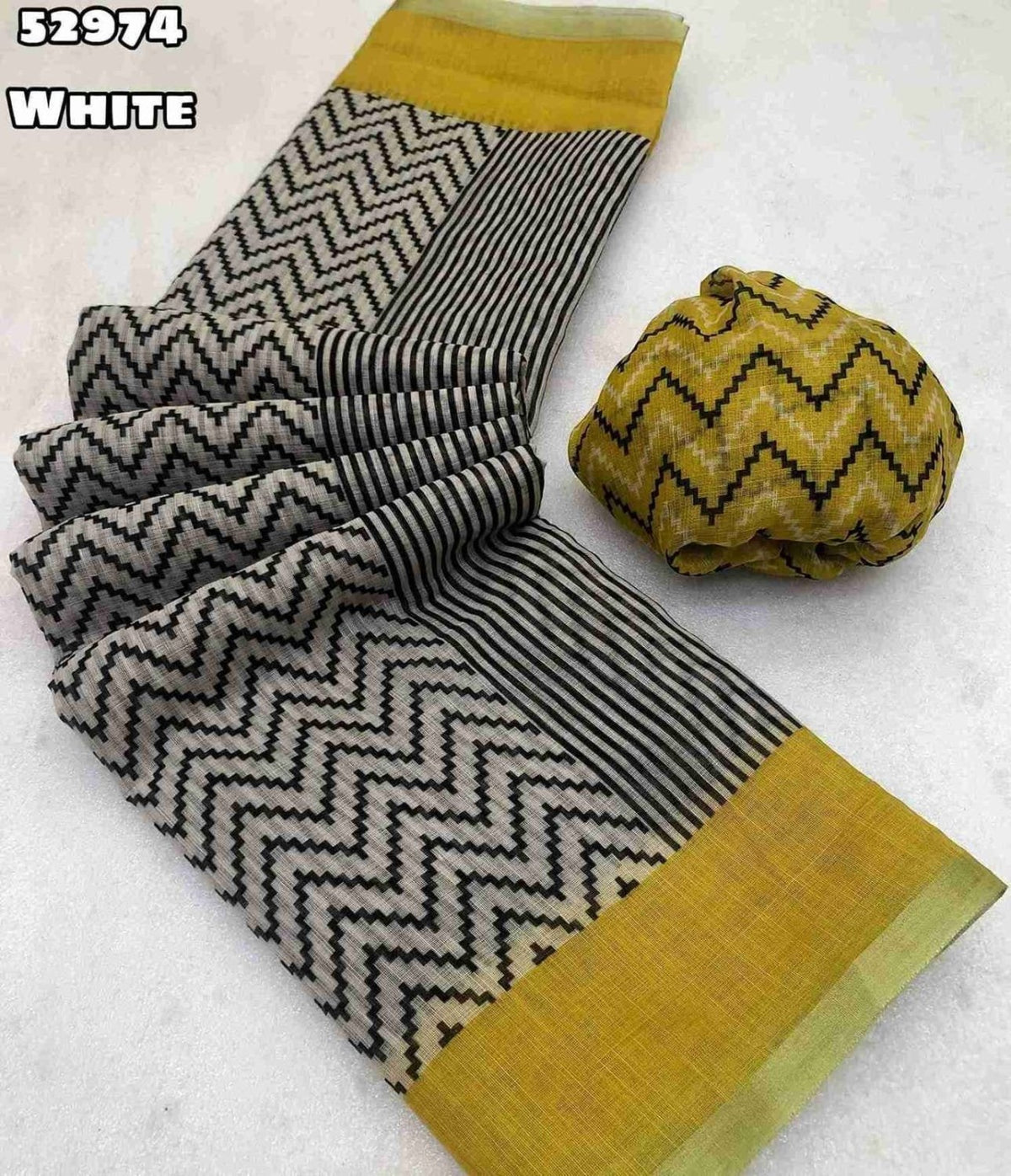 Fabric - Soft lenin Geometric digital printed design comes with silver piping border Blouse - printed blouse