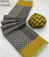 Fabric - Soft lenin Geometric digital printed design comes with silver piping border Blouse - printed blouse
