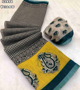 Fabric - Soft lenin Geometric digital printed design comes with silver piping border Blouse - printed blouse