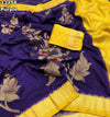 Fabric - Soft & Smooth Banarasi Soft Dola Silk Floral Design Mina Weave Hand Dyed Saree With Rich Weaving Pallu Blouse - Contrast Brocade Weaving BlouseSaree cut - 5.5 meter Blouse cut - 0.8 meterAvailable in 2 Colours Weight - 700 Grams