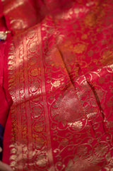 Beautiful Pink Premium Viscose Monga Crepe Silk Saree with rich pallu and contrast blouse !