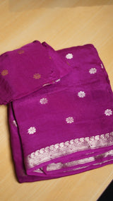 -----8 days to ship --- 1499/-*VISCOSE CREPE SILK*Viscose crepe silk saree with zari border and flower motifs all overWith lining zari pallu Teamed with running viscose blouse as shown