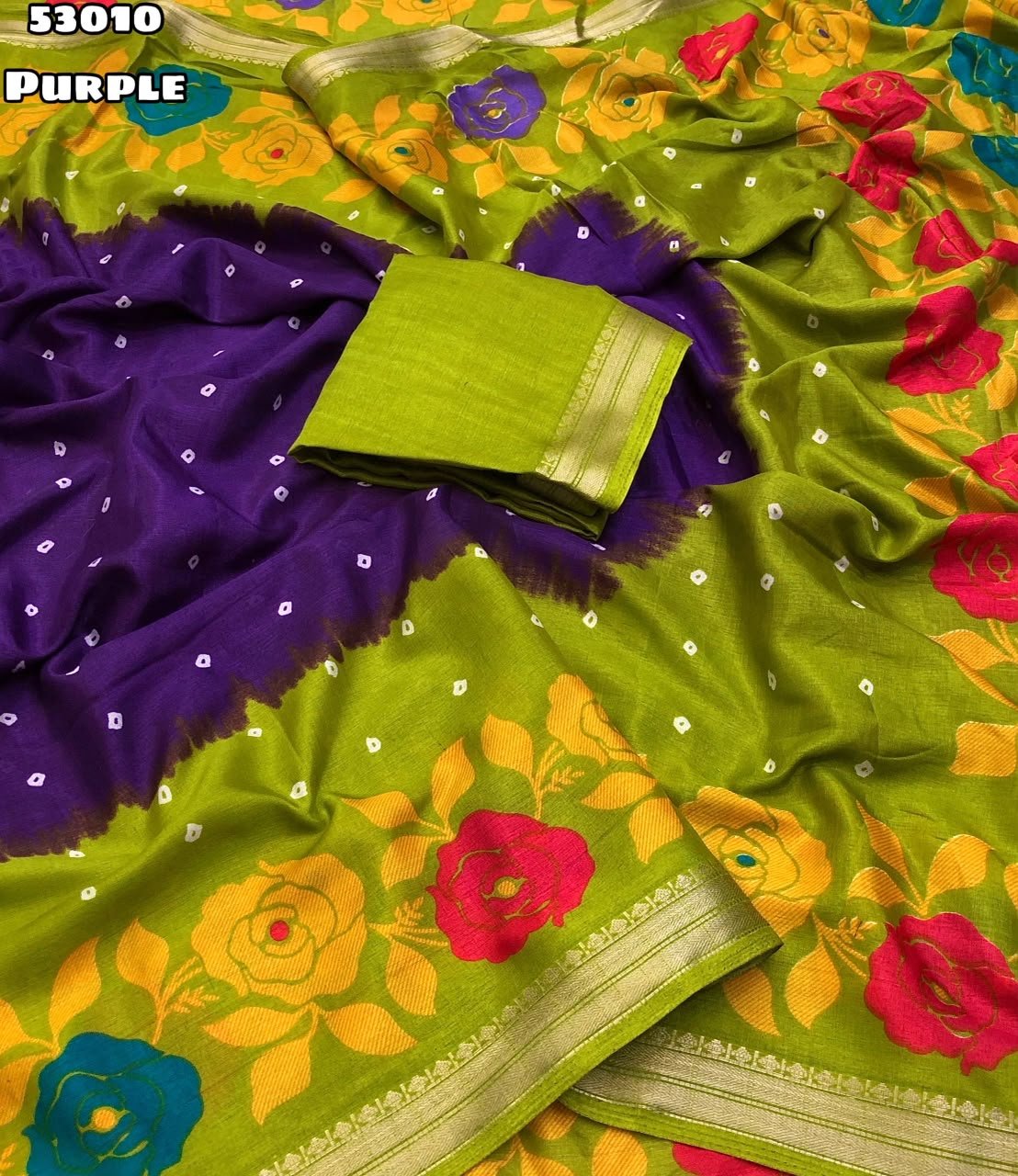 Fabric - Soft Dola Silk Bandhni Printed Saree With Jacquard Weaving Border Blouse - Printed Blouse