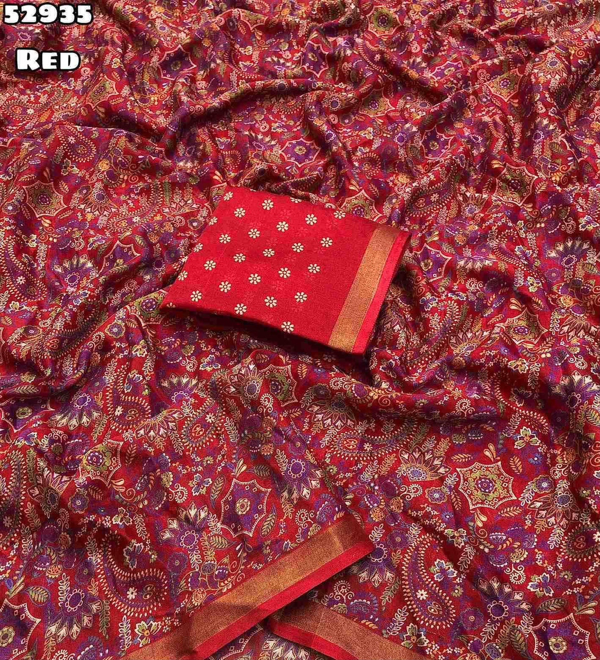 Fabric - Soft Mul Cotton Mango Design Ajrak Printed Saree With Zari Weaving Border Blouse - Printed BlouseWeight 460 Grams