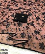 Fabric - Soft Weightless Chiffon Floral Printed Saree With Beautiful Fancy Lace Border Blouse - Embroidery & Sequence Work Blouse Saree cut - 5.5 meter  Blouse cut - 0.8 meter Available in Single Colour  Weight - 580 Grams