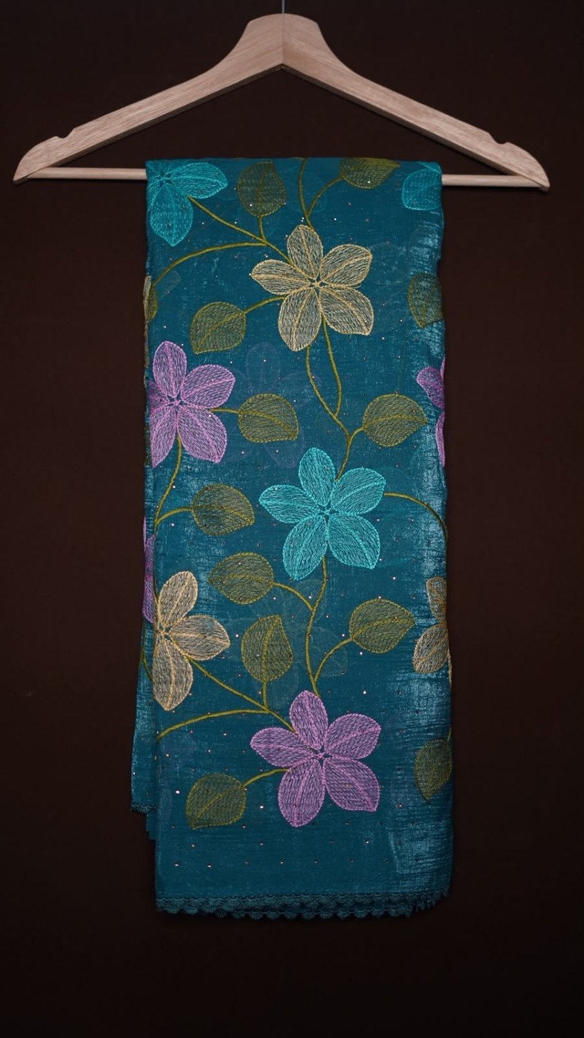 Soft crunchy crush saree with multi colour flower jaal embroidery work and stone work patternWith matching lace border attachedBlouse - matching colour embroidery work blouse1499/-