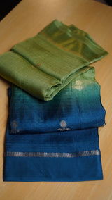 Viscose Khadi Georgette fabric with satin border both side jacquard leaffigure design all over with running blouse Shaded colour combinations Partywear trending saree