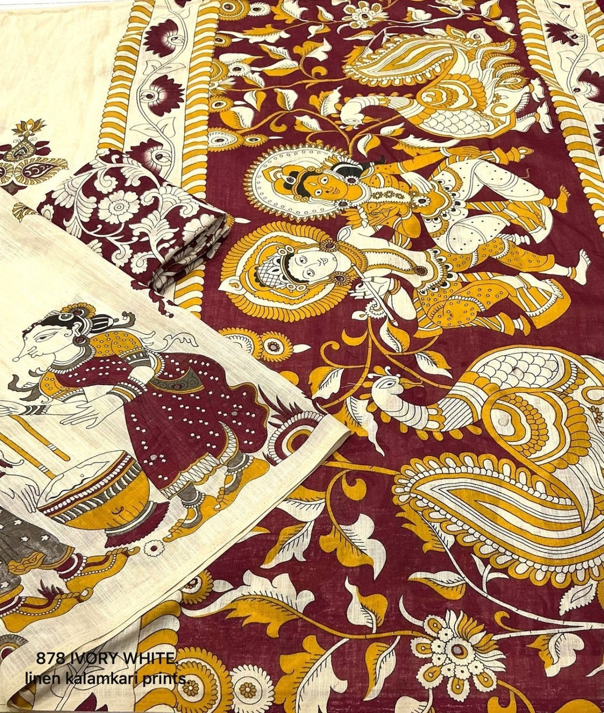 Linen Dream Quality – Soft Linen Digital Saree With Cotton Tassles. Blouse – Running Printed Blouse. Full length 6.30 meters.