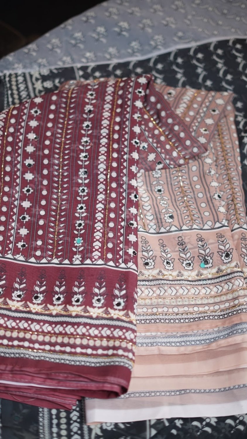 Soft Fox Georgette with Beautiful katdana and real mirror work BLOUSE*- Fox georgette with real mirror and hand work
