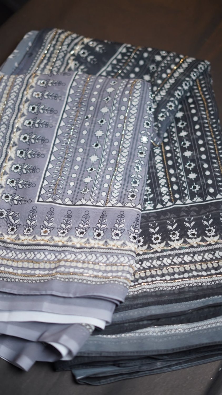 Soft Fox Georgette with Beautiful katdana and real mirror work BLOUSE*- Fox georgette with real mirror and hand work