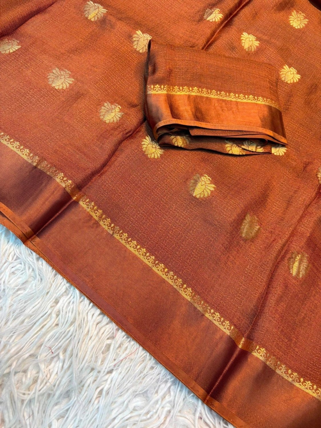 Soft Viscose Khadi silk fabric with satin border both side and jacquard flower design all over with running blouse