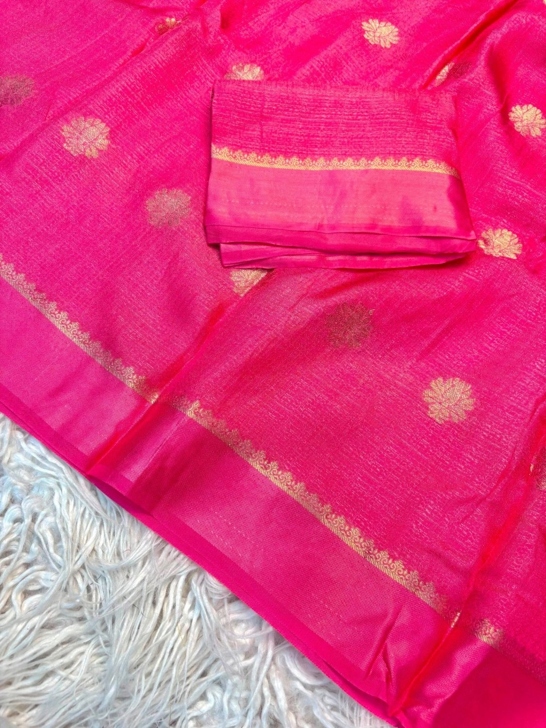 Soft Viscose Khadi silk fabric with satin border both side and jacquard flower design all over with running blouse