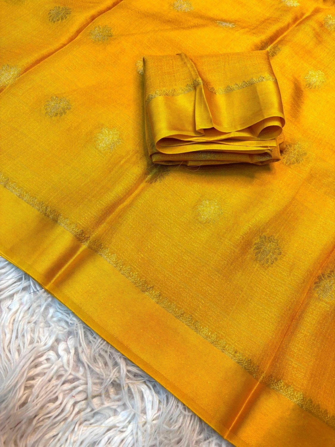 Soft Viscose Khadi silk fabric with satin border both side and jacquard flower design all over with running blouse